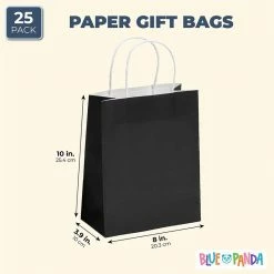 Blue Panda Party Bags And Boxes Paper Party Gift Bags With Handles (8 X 10 In, Medium Size, Black, 25-Pack)