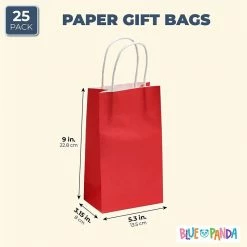 Blue Panda Paper Party Gift Bags With Handles (9 X 5.3 In, Red, 25-Pack) Party Bags And Boxes