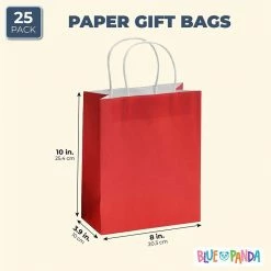 Blue Panda Paper Party Gift Bags With Handles (8 X 10 In, Medium Sized, Red, 25-Pack) Party Bags And Boxes