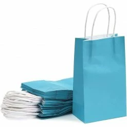 Blue Panda Party Bags And Boxes Paper Party Gift Bags With Handles (9 X 5.3 In, Blue, 25-Pack)