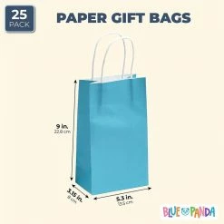 Blue Panda Party Bags And Boxes Paper Party Gift Bags With Handles (9 X 5.3 In, Blue, 25-Pack)