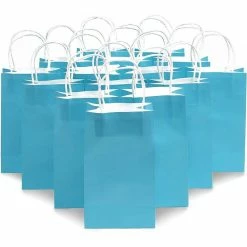 Blue Panda Party Bags And Boxes Paper Party Gift Bags With Handles (9 X 5.3 In, Blue, 25-Pack)