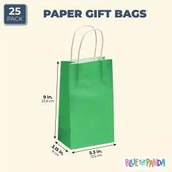 Blue Panda Paper Party Gift Bags With Handles (9 X 5.3 In, Green, 25 Pack) Party Bags And Boxes