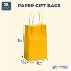 Blue Panda Paper Party Gift Bags With Handles (9 X 5.3 In, Yellow, 25-Pack)