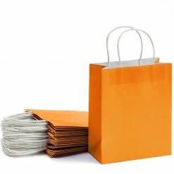 Blue Panda Paper Party Gift Bags With Handles (8 X 10 In, Medium Size, Orange, 25-Pack) Party Bags And Boxes