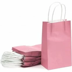 Blue Panda Paper Party Gift Bags With Handles (9 X 5.3 In, Pink, 25-Pack)