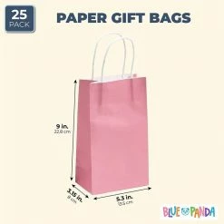Blue Panda Paper Party Gift Bags With Handles (9 X 5.3 In, Pink, 25-Pack)