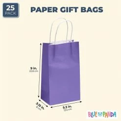 Blue Panda Paper Party Gift Bags With Handles (9 X 5.3 In, Purple, 25-Pack)