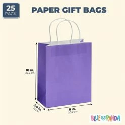 Blue Panda Paper Party Gift Bags With Handles (8 X 10 In, Medium Size, Purple, 25-Pack) Party Bags And Boxes
