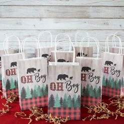 Blue Panda Party Bags And Boxes Oh Boy, Rustic Baby Shower Party Favor Bags With Handles (9 X 5.3 In, 24 Pack)