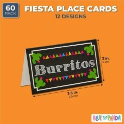 Blue Panda Mexican Food Party Supplies, Fiesta Place Cards, 12 Designs For Parties And Cinco De Mayo (3.5 X 2 In, 60-Pk) Decorations