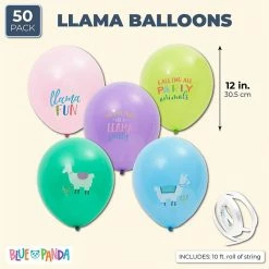 Blue Panda Llama Birthday Party Balloons In 5 Colors (12 Inches, 50-Pack)