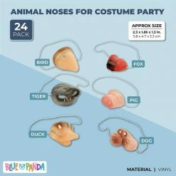 Blue Panda Animals And Safari Barnyard Party Favors, Animal Noses (24 Pieces)