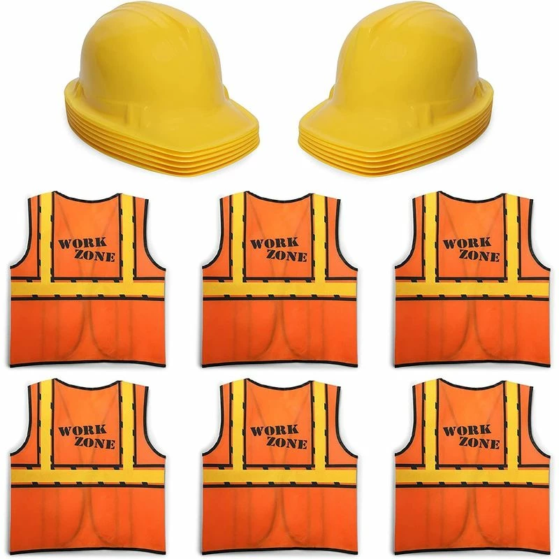 Blue Panda Transportation And Construction Construction Worker Costumes For Kids, Includes Vests And Hats (6 Sets) 3 Blue Panda Transportation And Construction Construction Worker Costumes For Kids, Includes Vests And Hats (6 Sets)