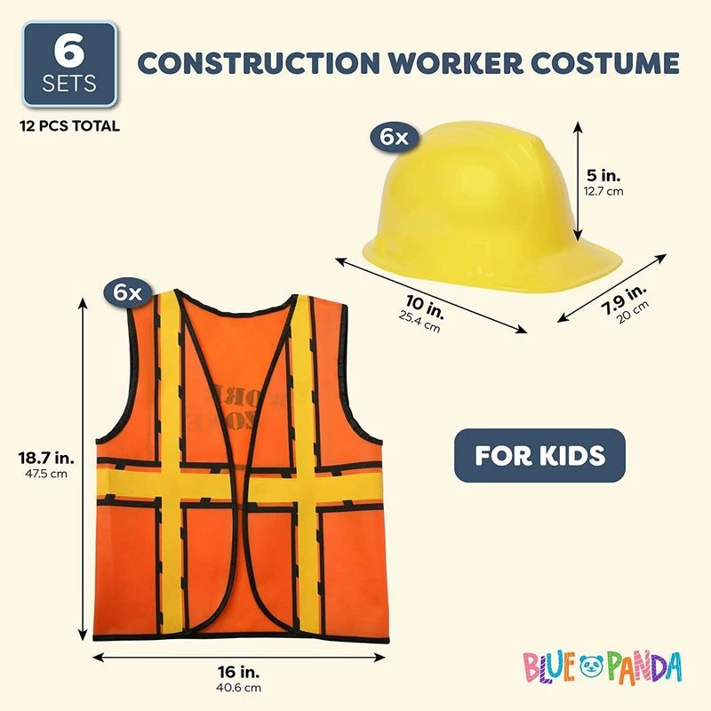Blue Panda Transportation And Construction Construction Worker Costumes For Kids, Includes Vests And Hats (6 Sets) 4 Blue Panda Transportation And Construction Construction Worker Costumes For Kids, Includes Vests And Hats (6 Sets)