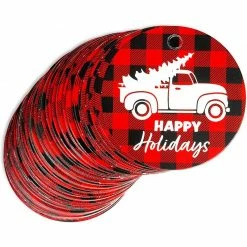 Blue Panda Round Buffalo Plaid Gift Tags And Twine (2.5 In, 150 Pack)