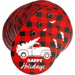 Blue Panda Round Buffalo Plaid Gift Tags And Twine (2.5 In, 150 Pack)