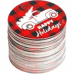 Blue Panda Round Buffalo Plaid Gift Tags And Twine (2.5 In, 150 Pack)