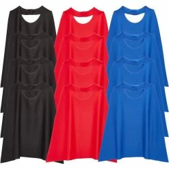 Blue Panda Superhero Dress Up Capes For Kids Costumes (Black, Red, Blue, 12 Pack)