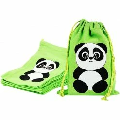 Blue Panda Panda Bear Drawstring Party Favor Bags (Green, 5 X 7 In, 12 Pack)