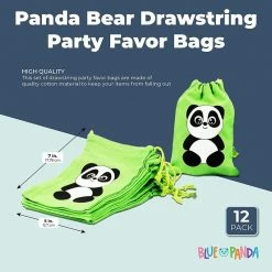 Blue Panda Panda Bear Drawstring Party Favor Bags (Green, 5 X 7 In, 12 Pack)