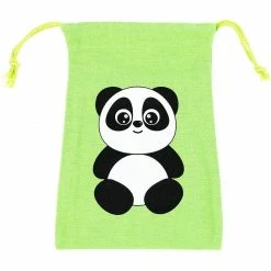 Blue Panda Panda Bear Drawstring Party Favor Bags (Green, 5 X 7 In, 12 Pack)