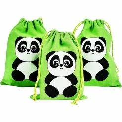 Blue Panda Panda Bear Drawstring Party Favor Bags (Green, 5 X 7 In, 12 Pack)