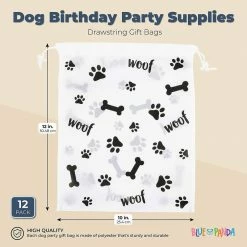 Blue Panda Woof! Dog Birthday Party Supplies, Drawstring Gift Bags (10 X 12 In, 12 Pack) Special Occasions