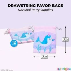 Blue Panda Special Occasions Drawstring Favor Bags For Kids Narwhal Birthday Party (10 X 12 In, 12 Pack)