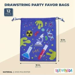 Blue Panda Special Occasions Drawstring Favor Bags For Kids Science Birthday Party (10 X 12 In, 12 Pack)