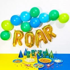 Blue Panda Foil Balloon Letters Set, Gold Roar Dinosaur Birthday Party (24 Pack)
