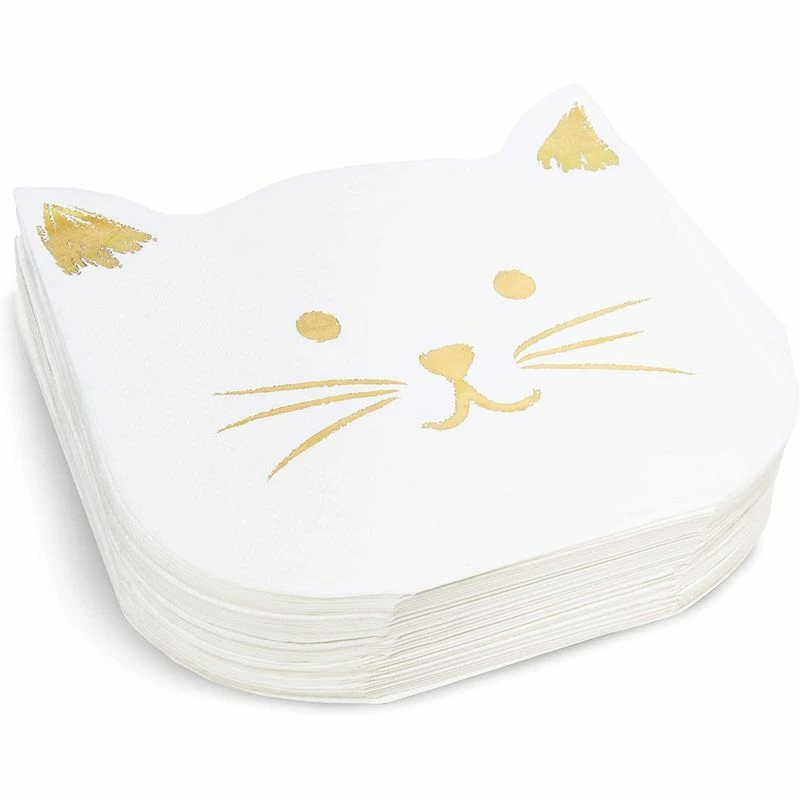 Blue Panda White Paper Napkins With Gold Foil For Cat Party Supplies (6.5 X 6.5 In, 50-Pack) 3 Blue Panda White Paper Napkins With Gold Foil For Cat Party Supplies (6.5 X 6.5 In, 50-Pack)
