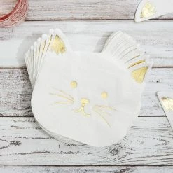 Blue Panda White Paper Napkins With Gold Foil For Cat Party Supplies (6.5 X 6.5 In, 50-Pack)