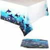 Blue Panda Shark Birthday Party Supplies, Plastic Tablecloth (54 X 108 In, 3 Pack)