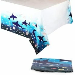 Blue Panda Shark Birthday Party Supplies, Plastic Tablecloth (54 X 108 In, 3 Pack)