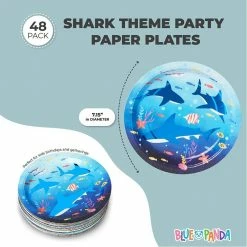 Blue Panda Under The Sea Shark Birthday Party Paper Plates (7 Inches, 48 Pack)