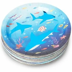 Blue Panda Under The Sea Shark Birthday Party Paper Plates (7 Inches, 48 Pack)