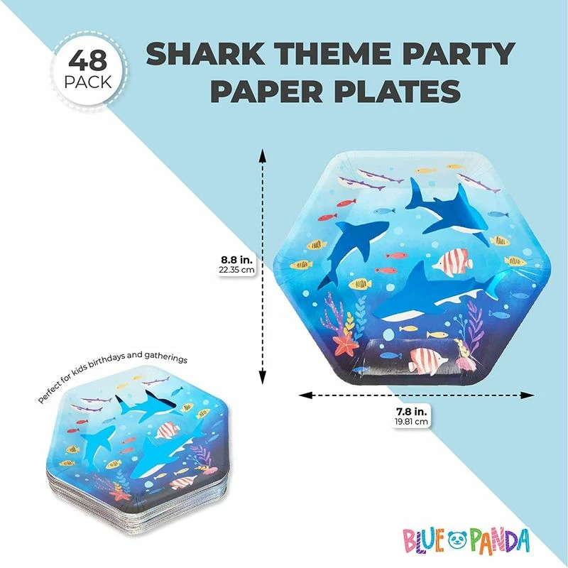 Blue Panda Under The Sea Shark Birthday Party Paper Plates, Hexagon (9 Inches, 48 Pack) 4 Blue Panda Under The Sea Shark Birthday Party Paper Plates, Hexagon (9 Inches, 48 Pack)