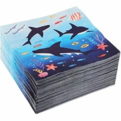 Blue Panda Shark Paper Napkins For Birthday Party Supplies (6.5 X 6.5 Inches, 100 Pack)