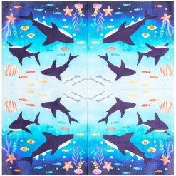 Blue Panda Shark Paper Napkins For Birthday Party Supplies (6.5 X 6.5 Inches, 100 Pack)