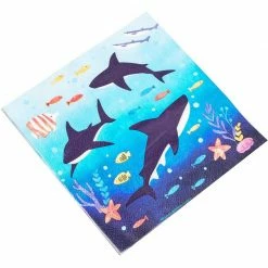 Blue Panda Shark Paper Napkins For Birthday Party Supplies (6.5 X 6.5 Inches, 100 Pack)