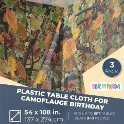 Blue Panda Plastic Tablecloths For Camo Birthday Party Supplies (54 X 108 In, 3 Pack)