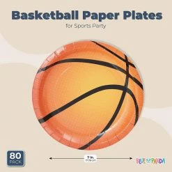 Blue Panda Basketball Paper Plates For Sports Party (7 In, 80 Pack)