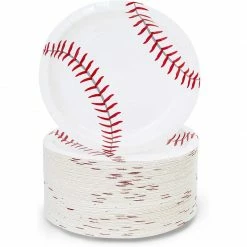 Blue Panda Baseball Plates For Sports Birthday Party (White, 7 Inches, 80 Pack)
