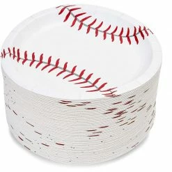 Blue Panda Baseball Plates For Sports Birthday Party (White, 7 Inches, 80 Pack)