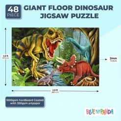 Blue Panda Giant Jigsaw Floor Puzzle For Kids, Dinosaur (2.9 X 1.9 Ft, 35.3 X 23.5 In, 48 Pieces)