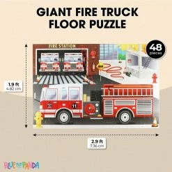 Blue Panda Giant Jigsaw Floor Puzzle For Kids, Fire Truck (2.9 X 1.9 Ft, 35.3 X 23.5 In, 48 Pieces)