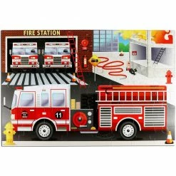 Blue Panda Giant Jigsaw Floor Puzzle For Kids, Fire Truck (2.9 X 1.9 Ft, 35.3 X 23.5 In, 48 Pieces)