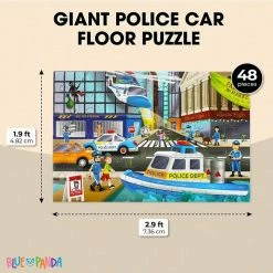Blue Panda Giant Jigsaw Floor Puzzle For Kids, Police Car (2.9 X 1.9 Ft, 35.3 X 23.5 In, 48 Pieces) Games