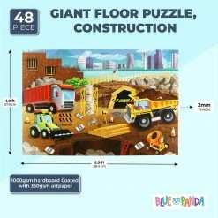 Blue Panda 48-Piece Giant Floor Jigsaw Puzzles For Preschool Kids, Construction, 2.9 X 1.9 Feet